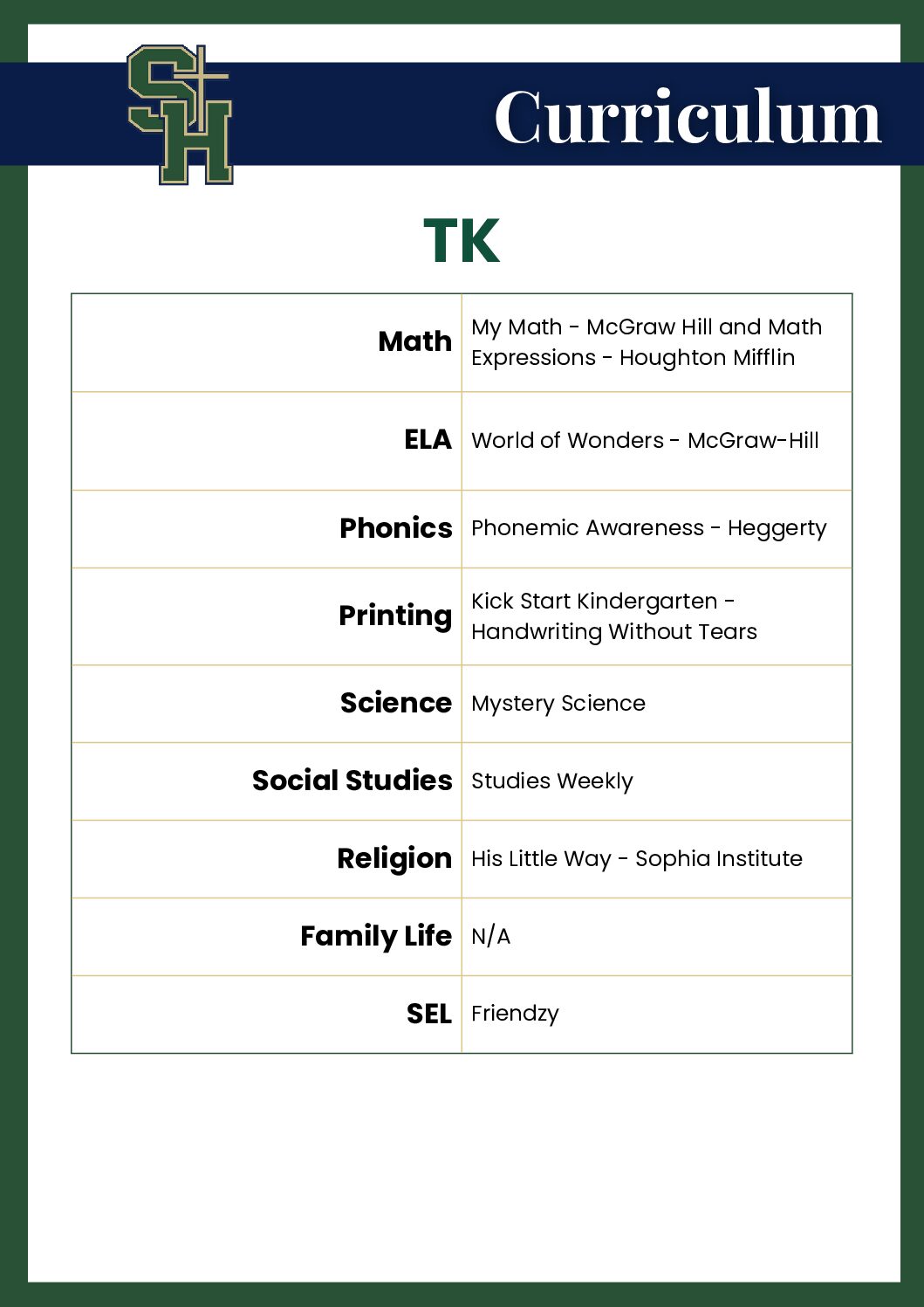 Curriculum- TK