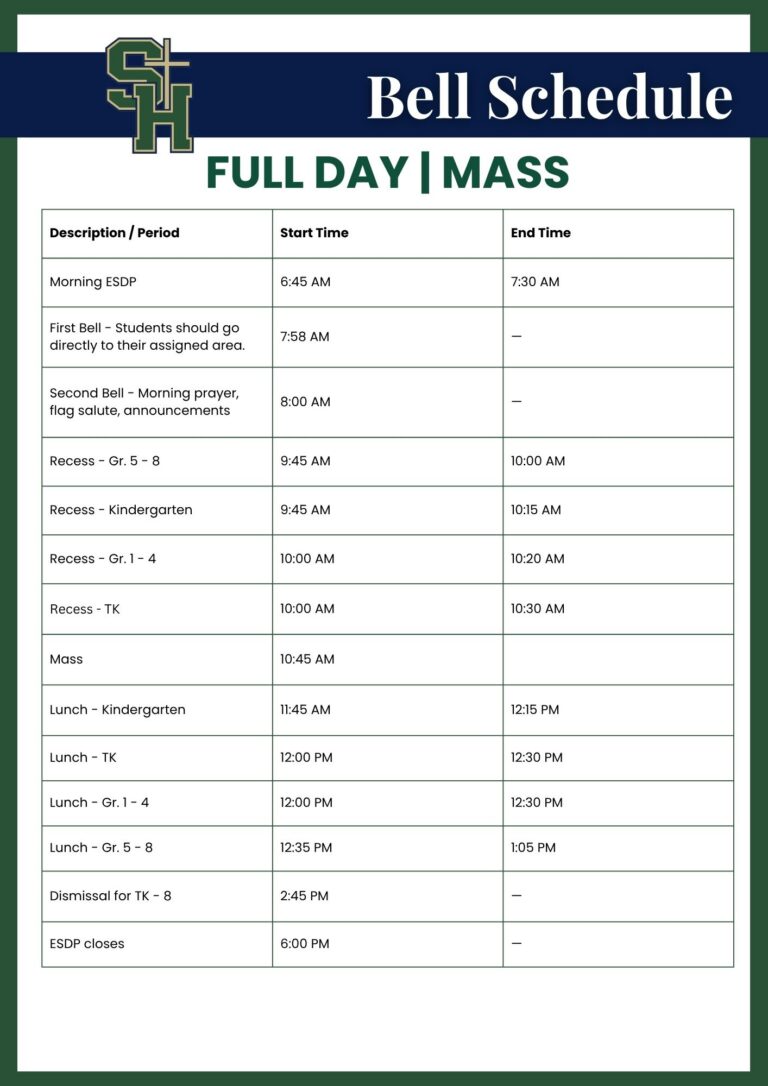 Bell Schedule Mass