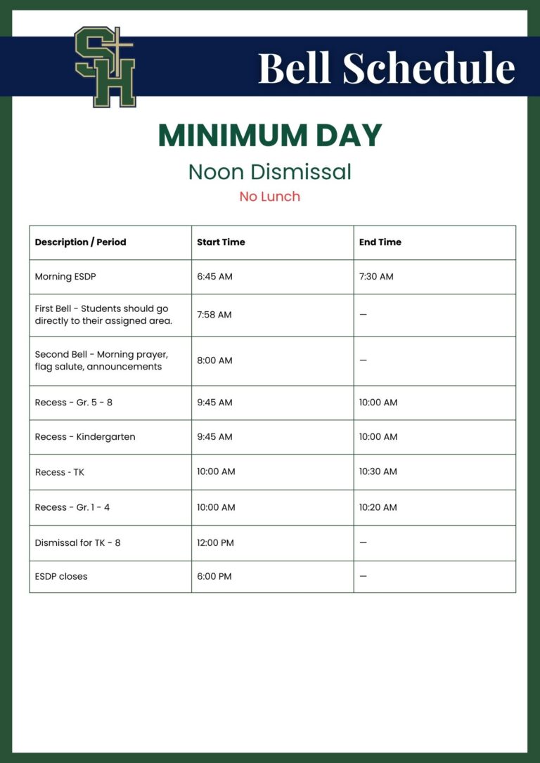 Bell Schedule Noon Dismissal